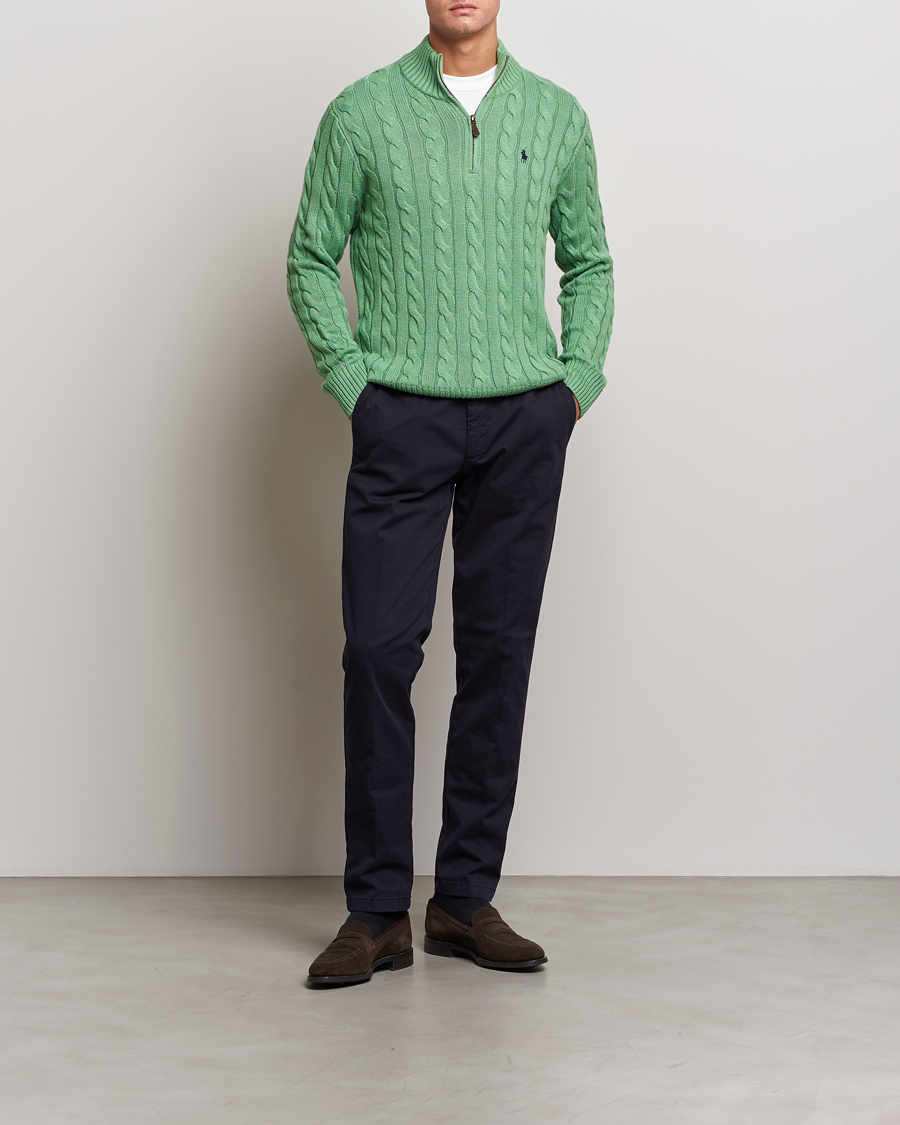 Herre | Trøjer | Polo Ralph Lauren | Cotton Cable Half Zip Sweater Field Green Heather