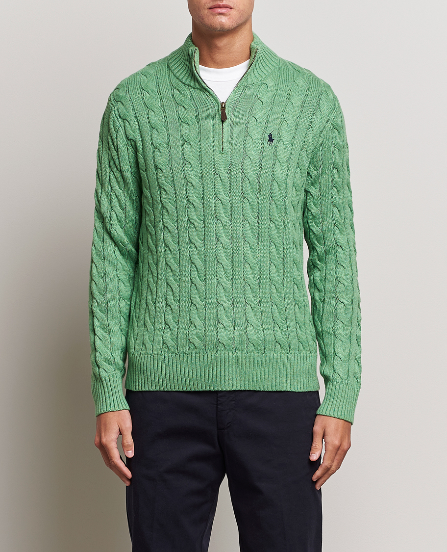 Herre | Trøjer | Polo Ralph Lauren | Cotton Cable Half Zip Sweater Field Green Heather