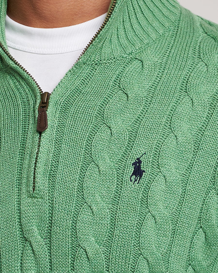 Herre | Trøjer | Polo Ralph Lauren | Cotton Cable Half Zip Sweater Field Green Heather