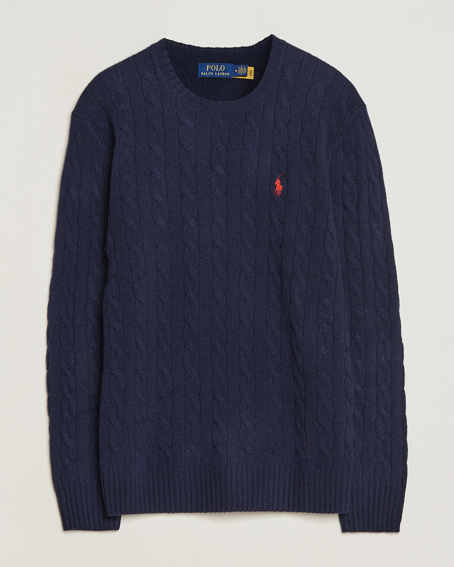 Herre |  | Polo Ralph Lauren | Wool/Cashmere Cable Crew Neck Pullover Hunter Navy