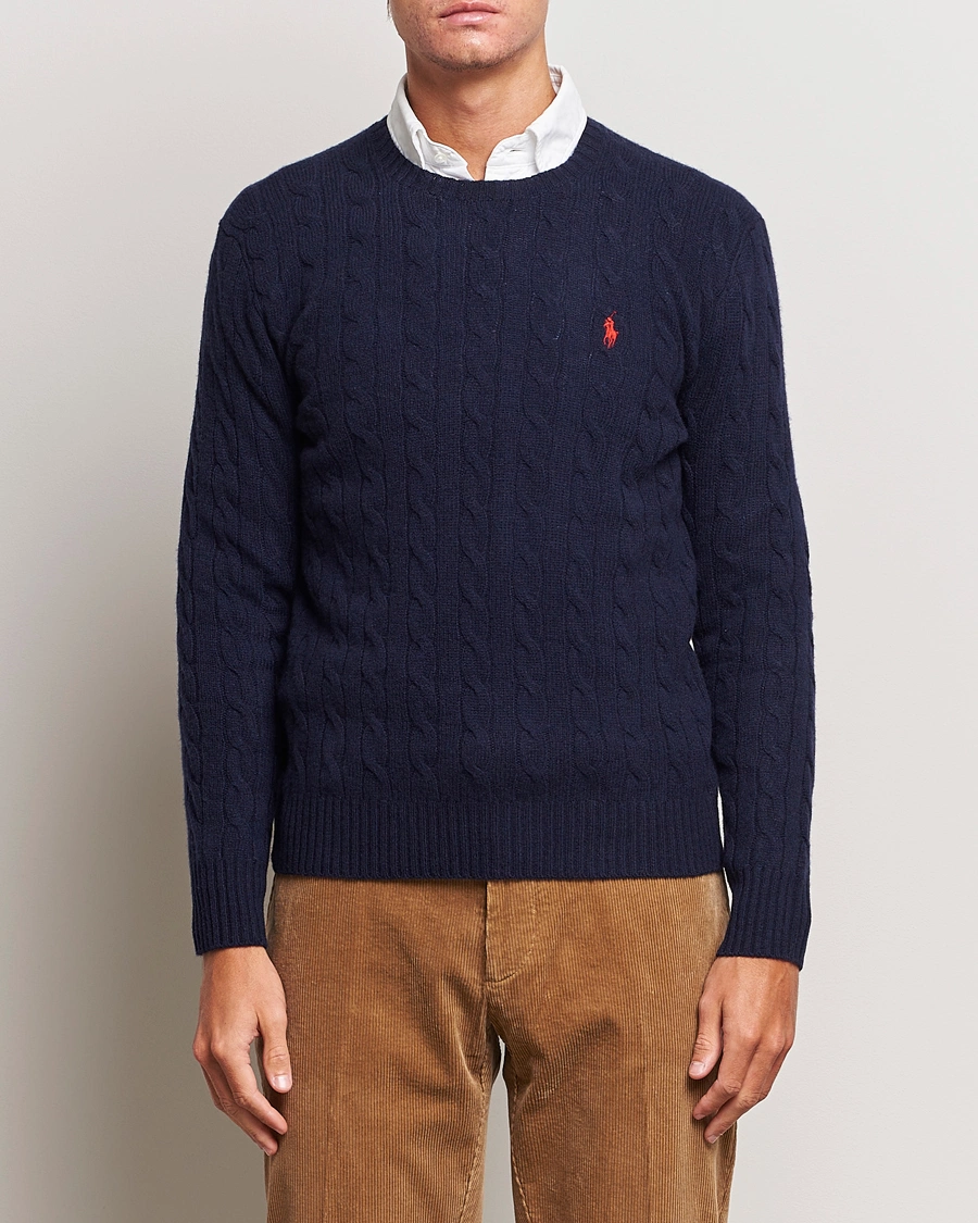 Herre | Strikkede trøjer | Polo Ralph Lauren | Wool/Cashmere Cable Sweater Hunter Navy
