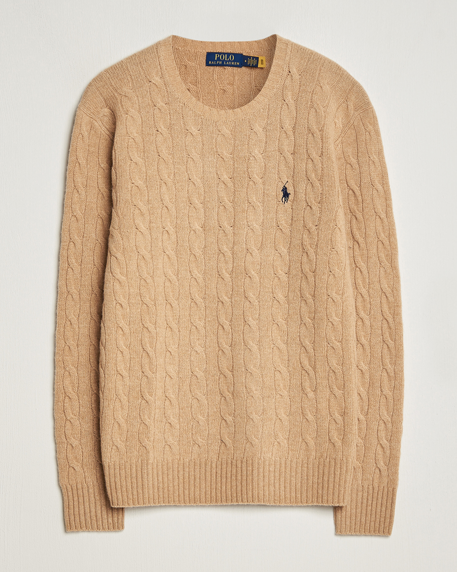 Herre | Strikkede trøjer | Polo Ralph Lauren | Wool/Cashmere Cable Sweater Camel Melange