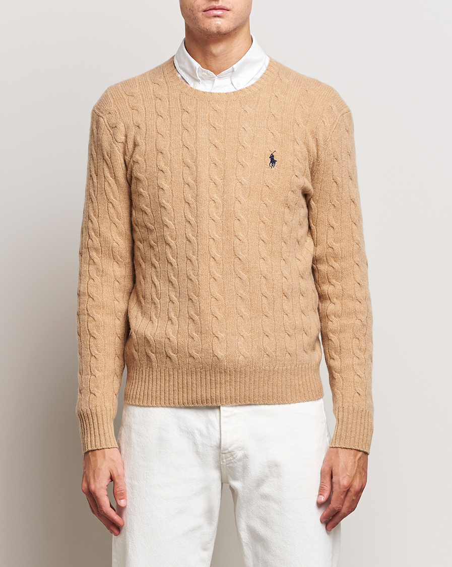 Herre | Strikkede trøjer | Polo Ralph Lauren | Wool/Cashmere Cable Sweater Camel Melange
