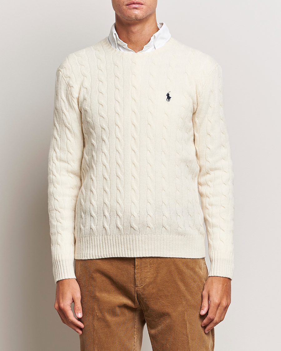 Herre | Udsalg tøj | Polo Ralph Lauren | Wool/Cashmere Cable Crew Neck Pullover Andover Cream
