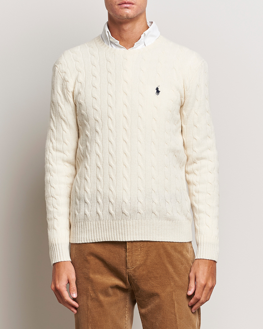 Herre | Udsalg | Polo Ralph Lauren | Wool/Cashmere Cable Crew Neck Pullover Andover Cream