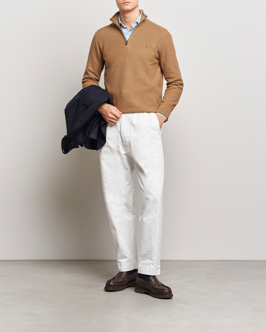 Herre | Trøjer | Polo Ralph Lauren | Textured Half Zip Latte Brown Heather