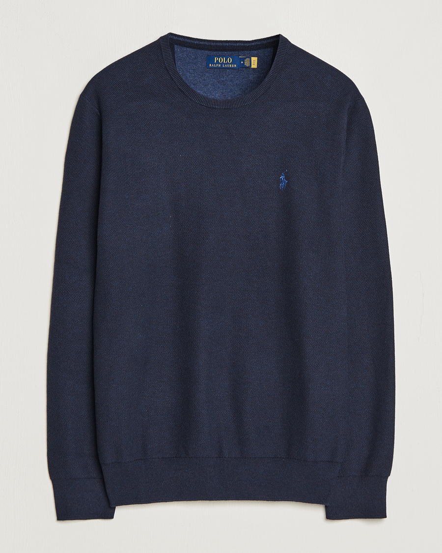 Herre | Strikkede trøjer | Polo Ralph Lauren | Textured Cotton Crew Neck Sweater Navy Heather 