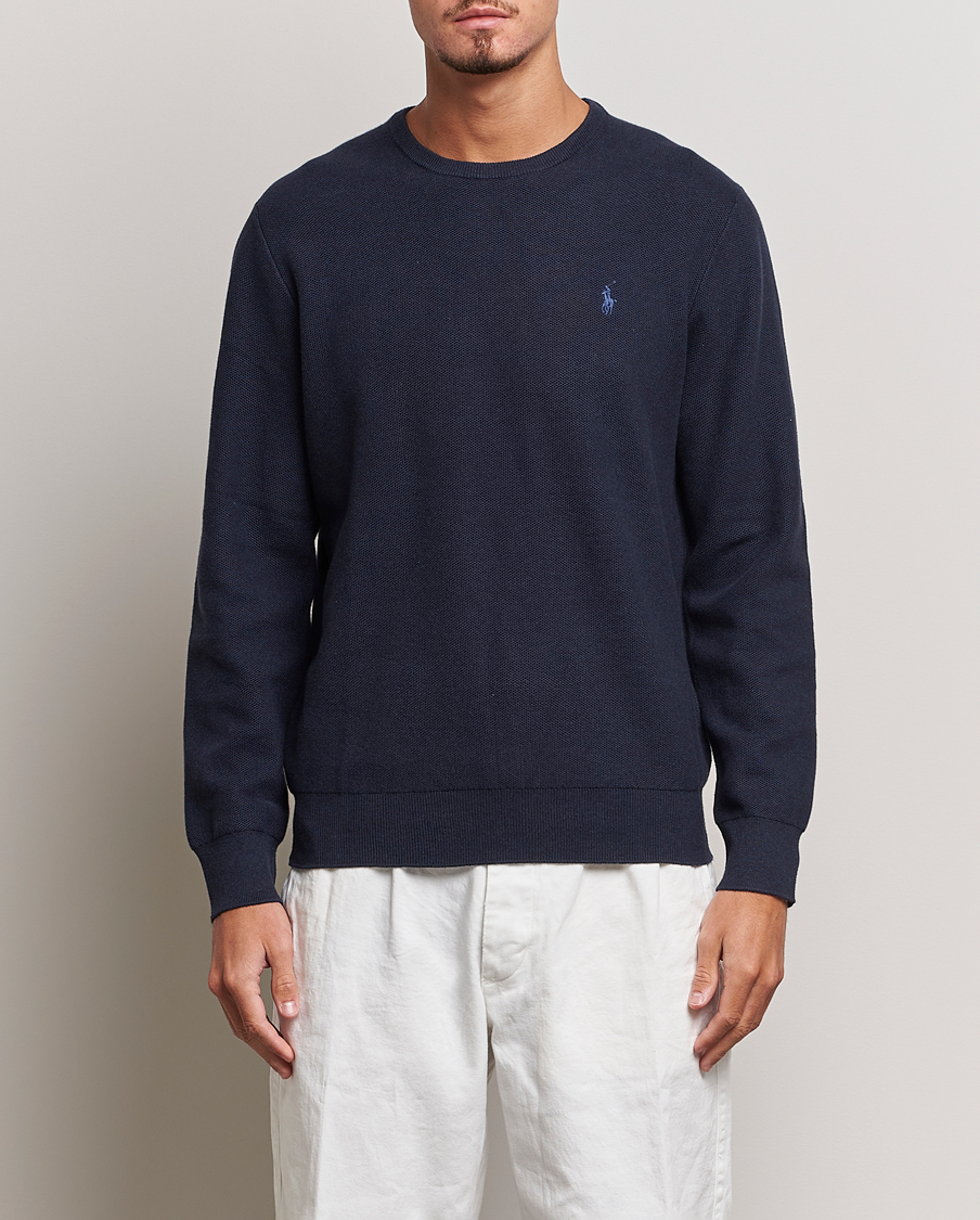 Herre | Strikkede trøjer | Polo Ralph Lauren | Textured Cotton Crew Neck Sweater Navy Heather 