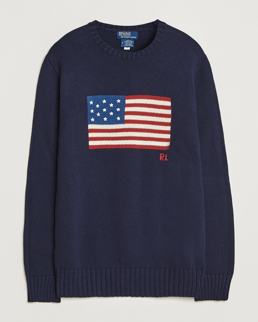 dybde heroisk Formode Polo Ralph Lauren Knitted Flag Sweater Hunter Navy - CareOfCarl.dk