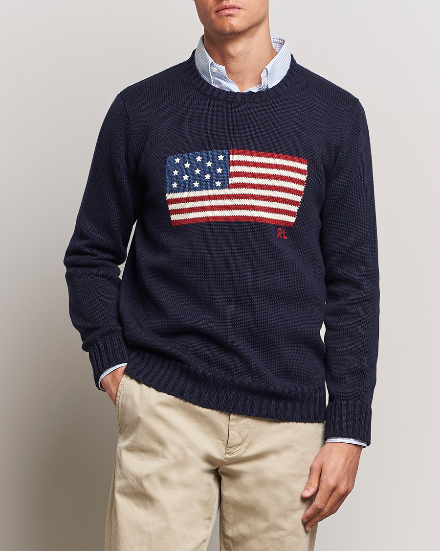 dybde heroisk Formode Polo Ralph Lauren Knitted Flag Sweater Hunter Navy - CareOfCarl.dk