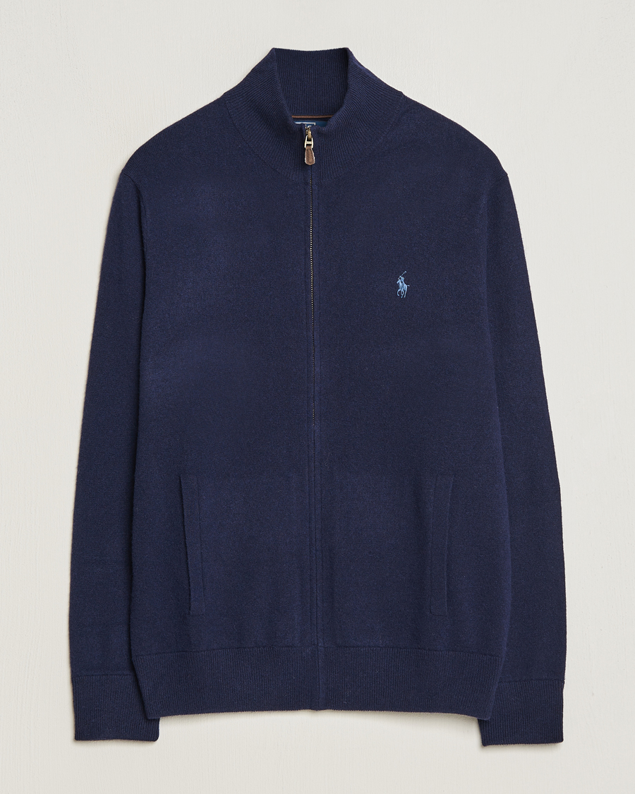 Herre | Trøjer | Polo Ralph Lauren | Merino Knitted Full Zip Sweater Hunter Navy