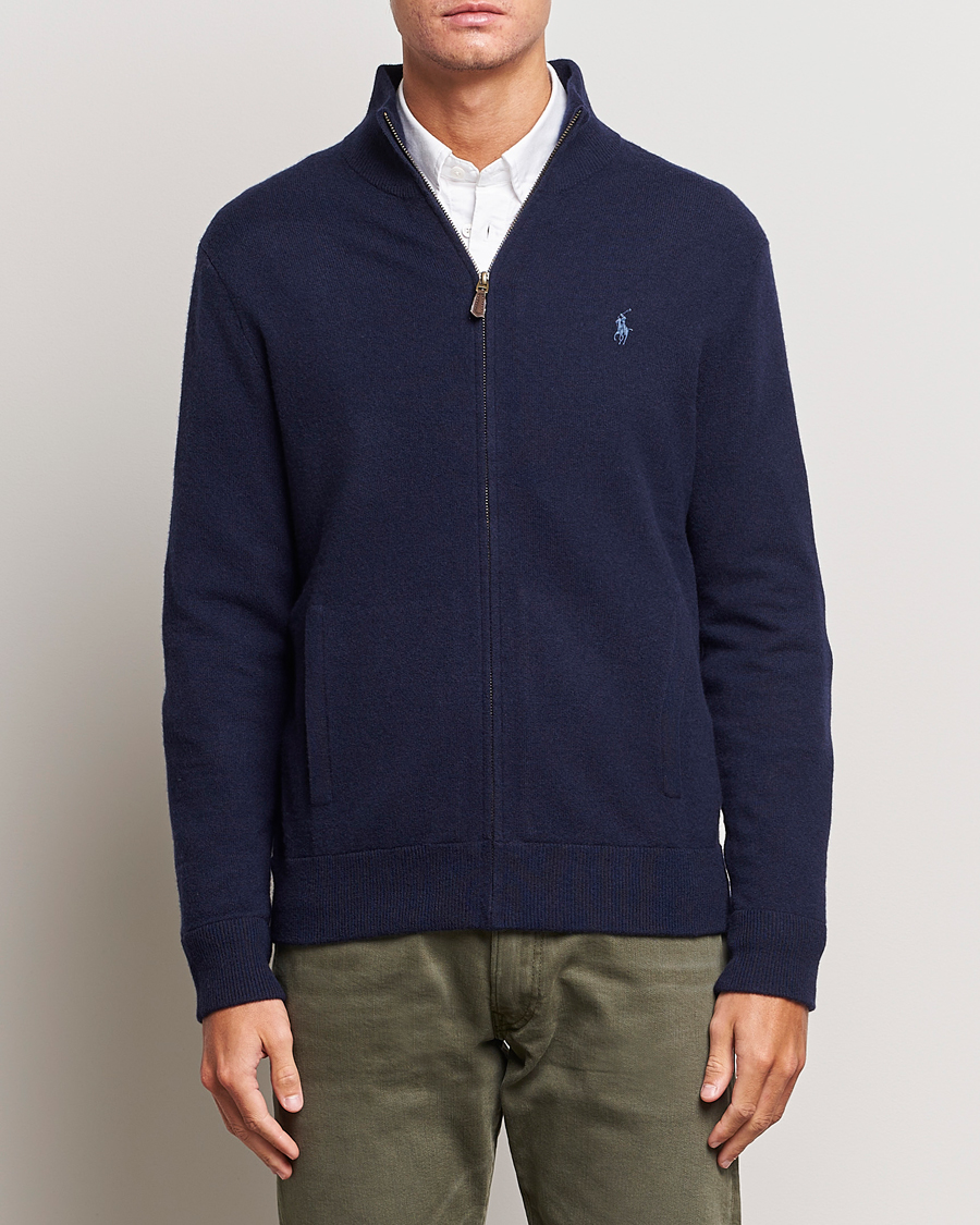 Herre | Polo Ralph Lauren | Polo Ralph Lauren | Merino Knitted Full Zip Sweater Hunter Navy