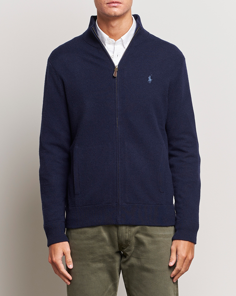 Herre | Trøjer | Polo Ralph Lauren | Merino Knitted Full Zip Sweater Hunter Navy
