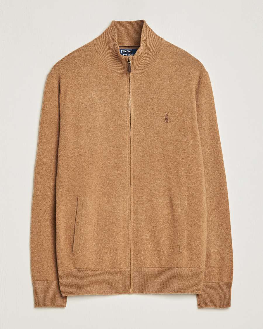 Herre | Trøjer | Polo Ralph Lauren | Merino Knitted Full Zip Sweater Latte Brown Heather