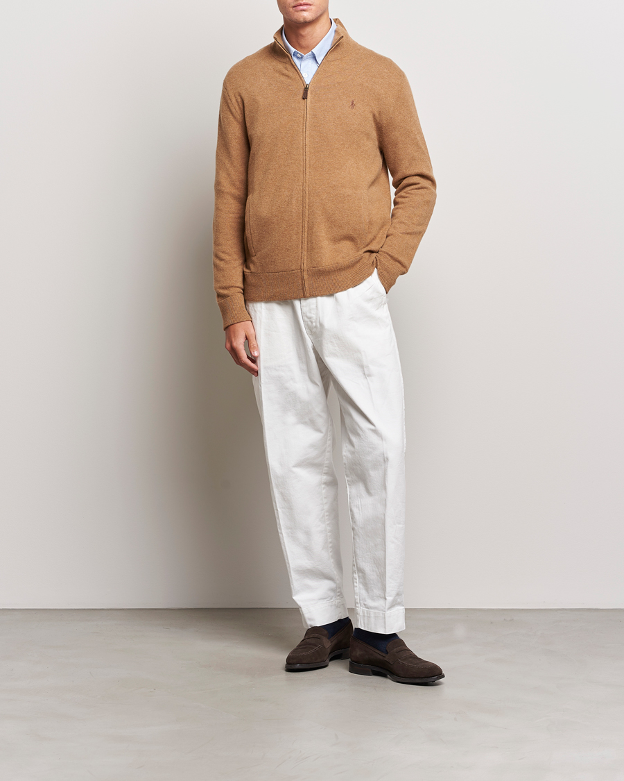 Herre | Trøjer | Polo Ralph Lauren | Merino Knitted Full Zip Sweater Latte Brown Heather