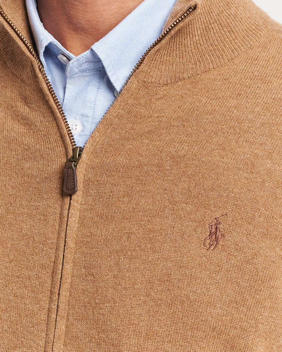 Herre | Trøjer | Polo Ralph Lauren | Merino Knitted Full Zip Sweater Latte Brown Heather
