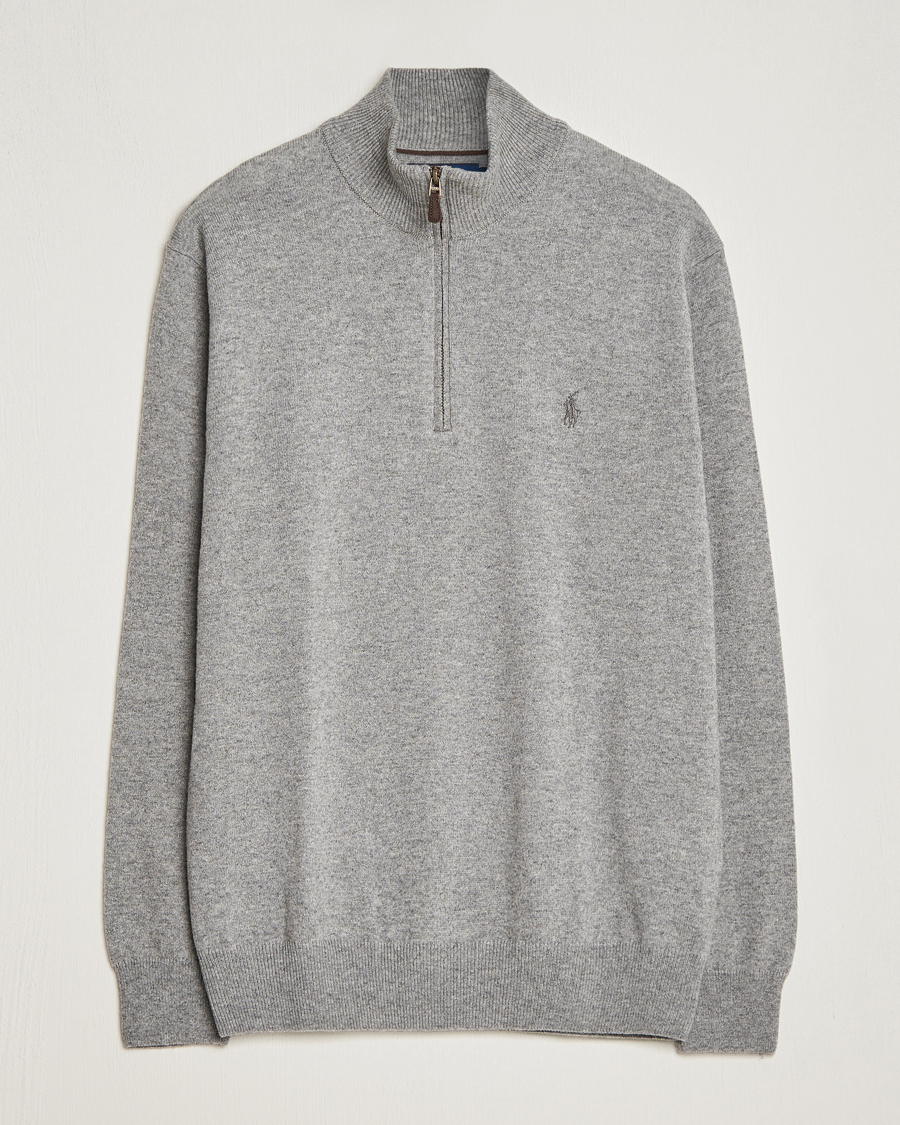Herre | Trøjer | Polo Ralph Lauren | Merino Knitted Half Zip Sweater Fawn Grey Heather