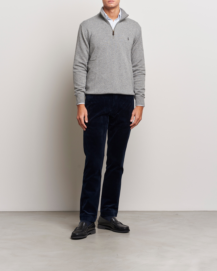 Herre | Trøjer | Polo Ralph Lauren | Merino Knitted Half Zip Sweater Fawn Grey Heather