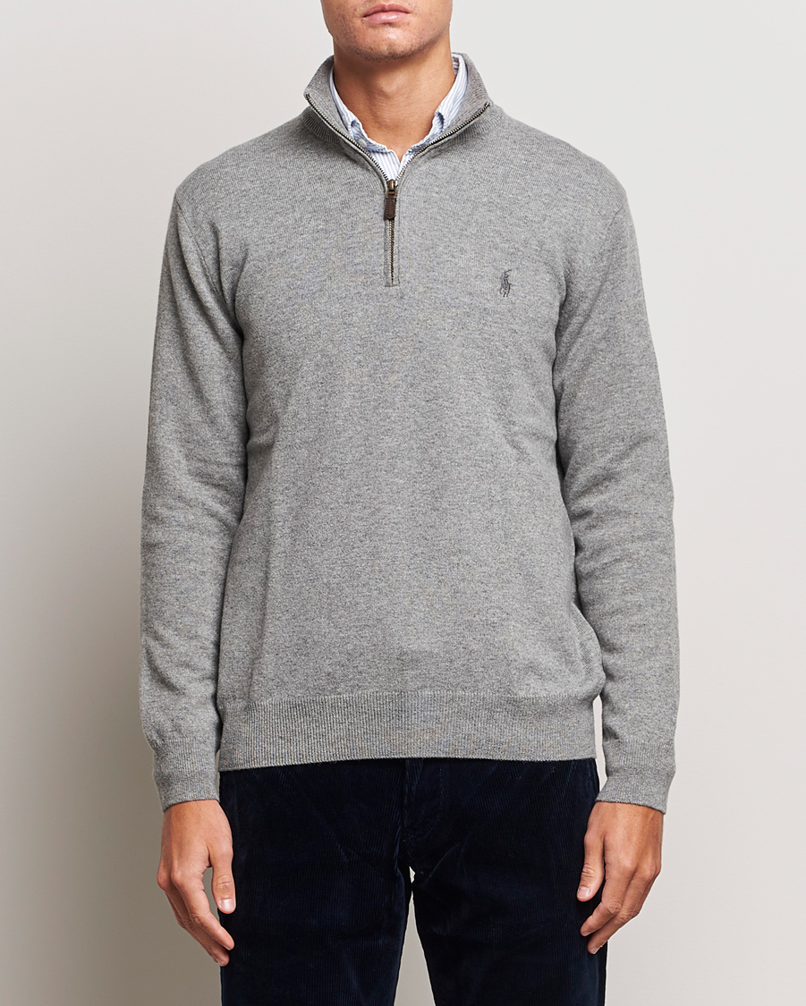 Herre | Trøjer | Polo Ralph Lauren | Merino Knitted Half Zip Sweater Fawn Grey Heather