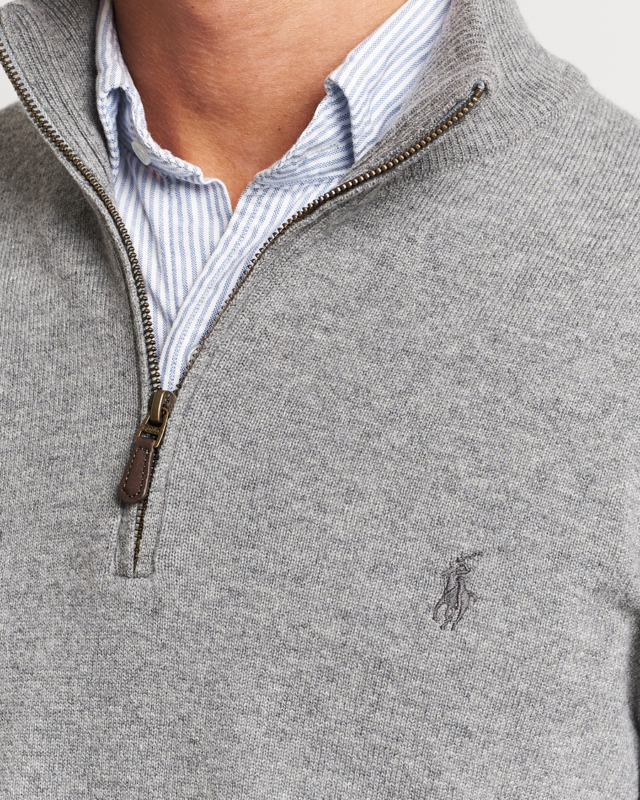 Herre | Trøjer | Polo Ralph Lauren | Merino Knitted Half Zip Sweater Fawn Grey Heather