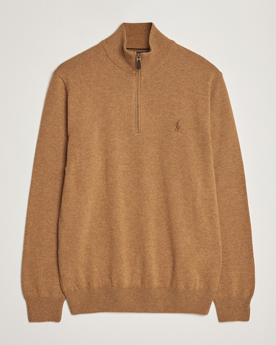 Herre | Half-zip | Polo Ralph Lauren | Merino Knitted Half Zip Sweater Latte Brown Heather