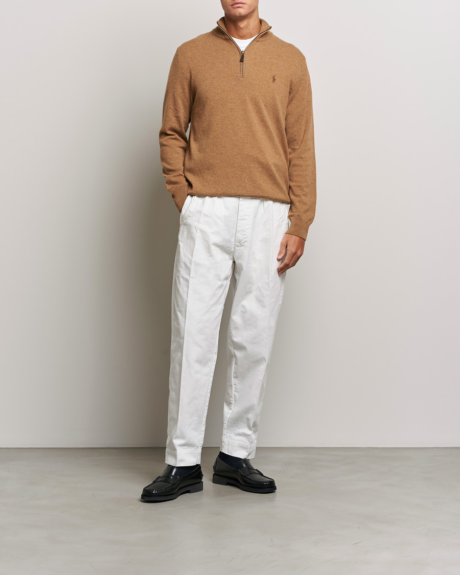 Herre | Trøjer | Polo Ralph Lauren | Merino Knitted Half Zip Sweater Latte Brown Heather