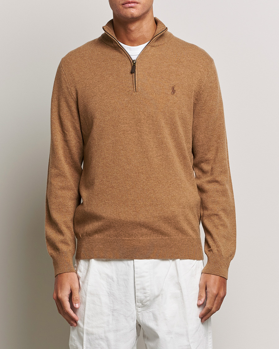 Herre | Half-zip | Polo Ralph Lauren | Merino Knitted Half Zip Sweater Latte Brown Heather