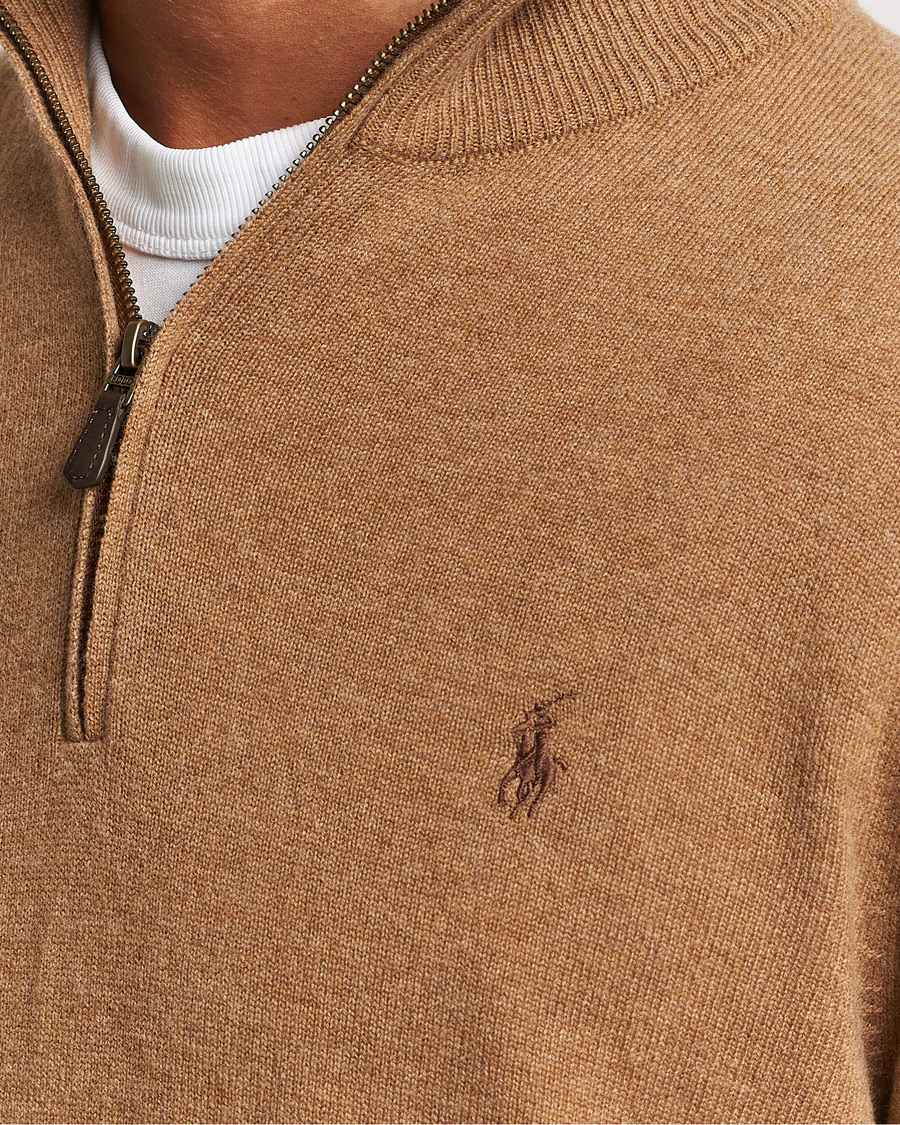 Herre | Trøjer | Polo Ralph Lauren | Merino Knitted Half Zip Sweater Latte Brown Heather