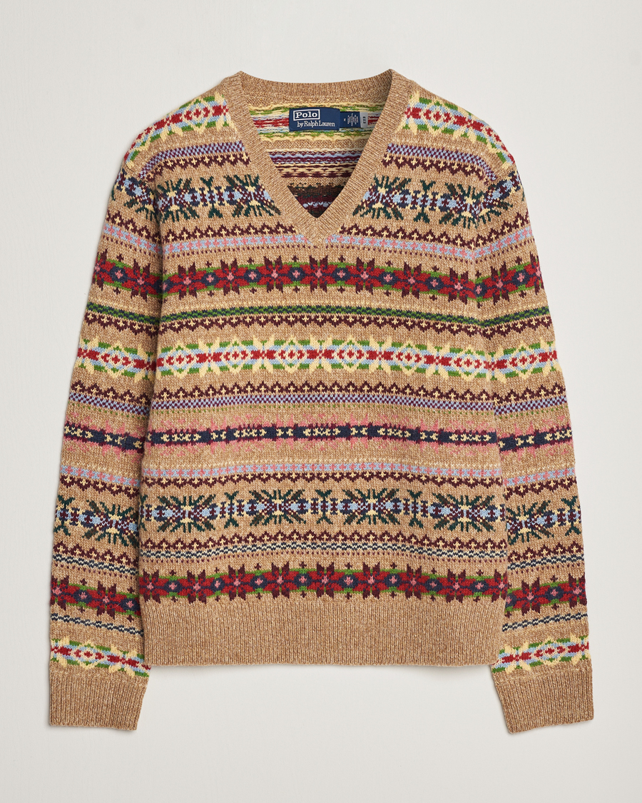 Herre | Strikkede trøjer | Polo Ralph Lauren | Wool Knitted Fairisle Sweater Camel Combo