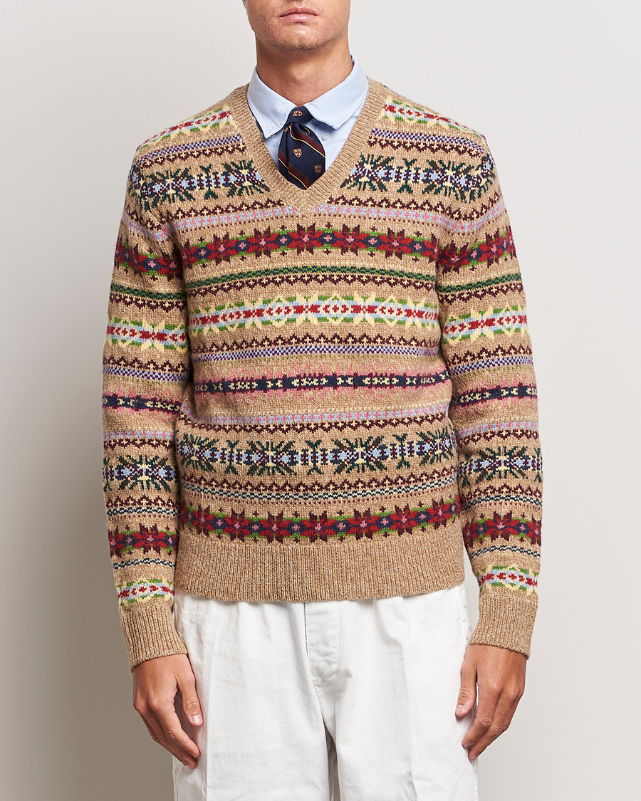 Herre | Strikkede trøjer | Polo Ralph Lauren | Wool Knitted Fairisle Sweater Camel Combo