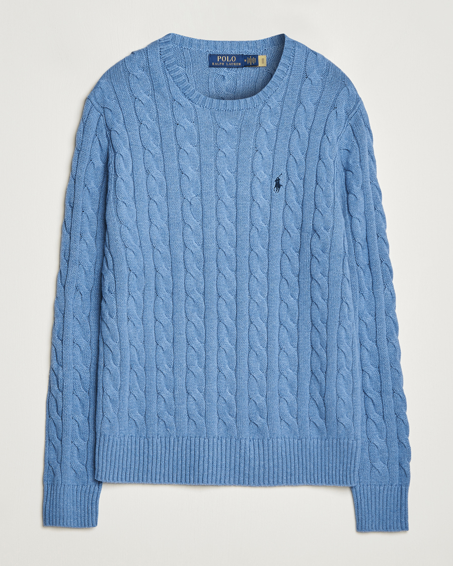 Herre | Strikkede trøjer | Polo Ralph Lauren | Cotton Cable Pullover Sky Blue Heather