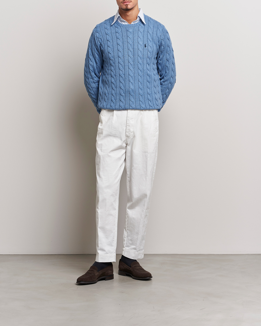 Herre | Trøjer | Polo Ralph Lauren | Cotton Cable Pullover Sky Blue Heather