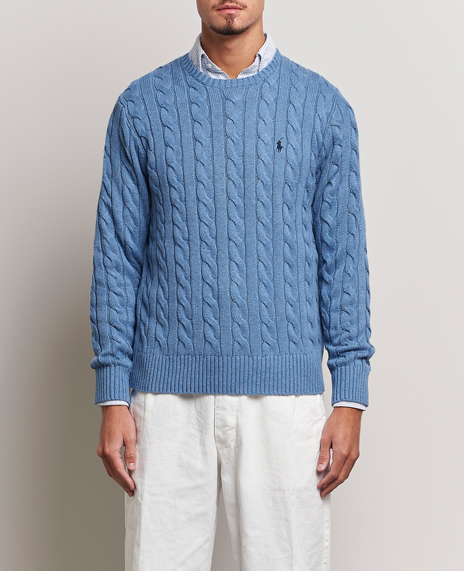 Herre | Trøjer | Polo Ralph Lauren | Cotton Cable Pullover Sky Blue Heather