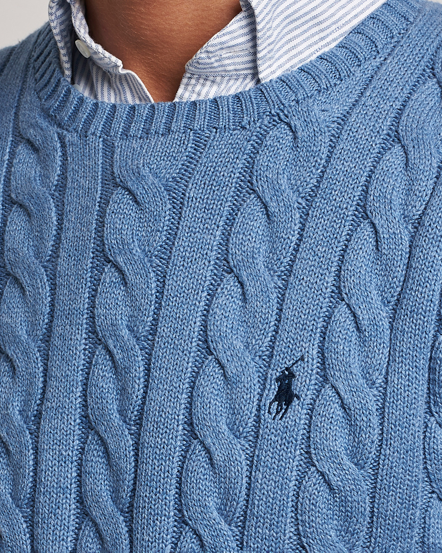 Herre | Trøjer | Polo Ralph Lauren | Cotton Cable Pullover Sky Blue Heather