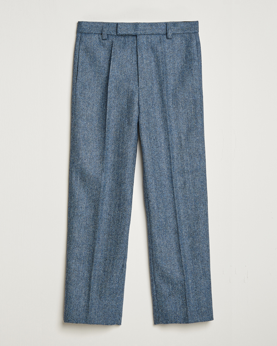 Herre | Bukser | Palmes | Pleated Wool Trousers Navy Herringbone