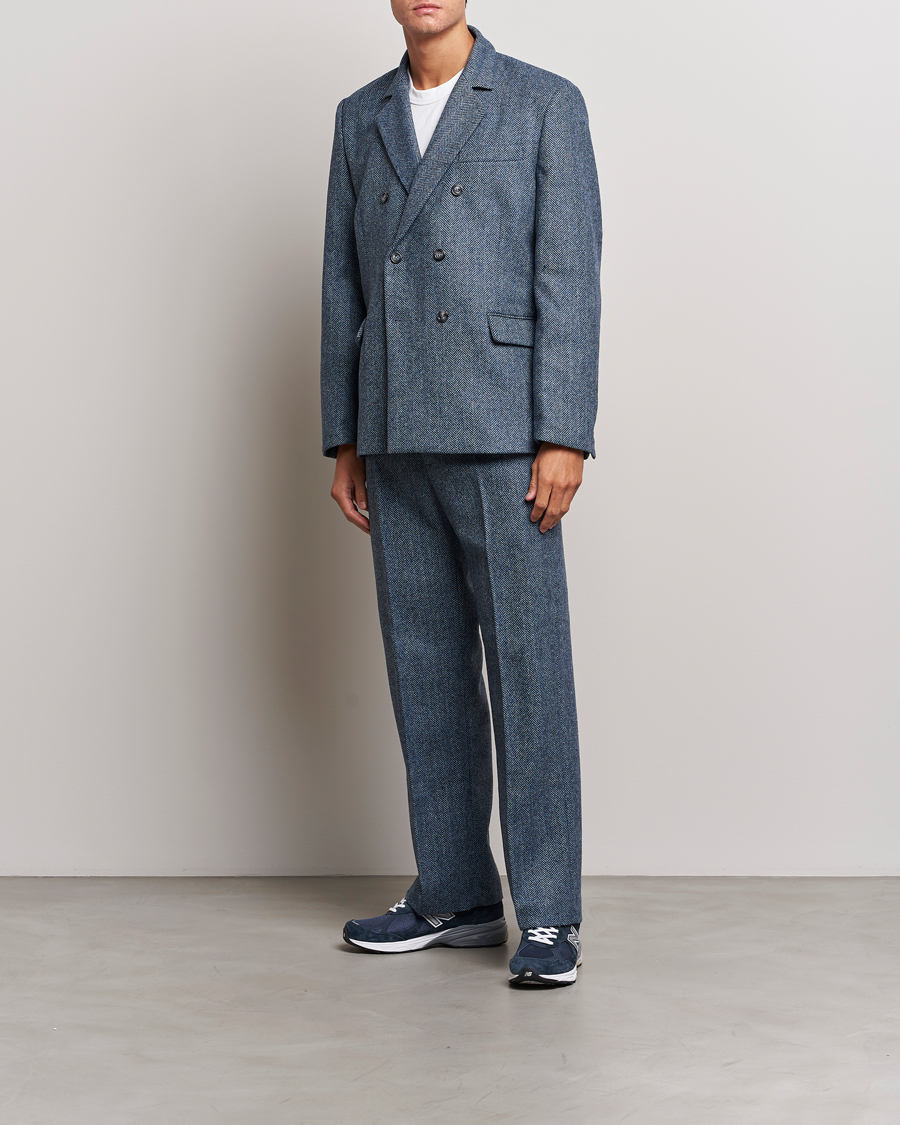 Herre | Bukser | Palmes | Pleated Wool Trousers Navy Herringbone