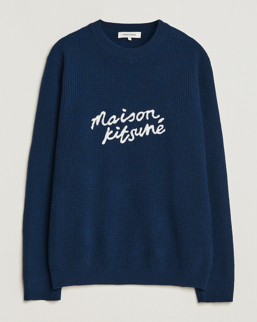 Herre | Trøjer | Maison Kitsuné | Handwriting Wool Crew Neck Sweater Ink Blue