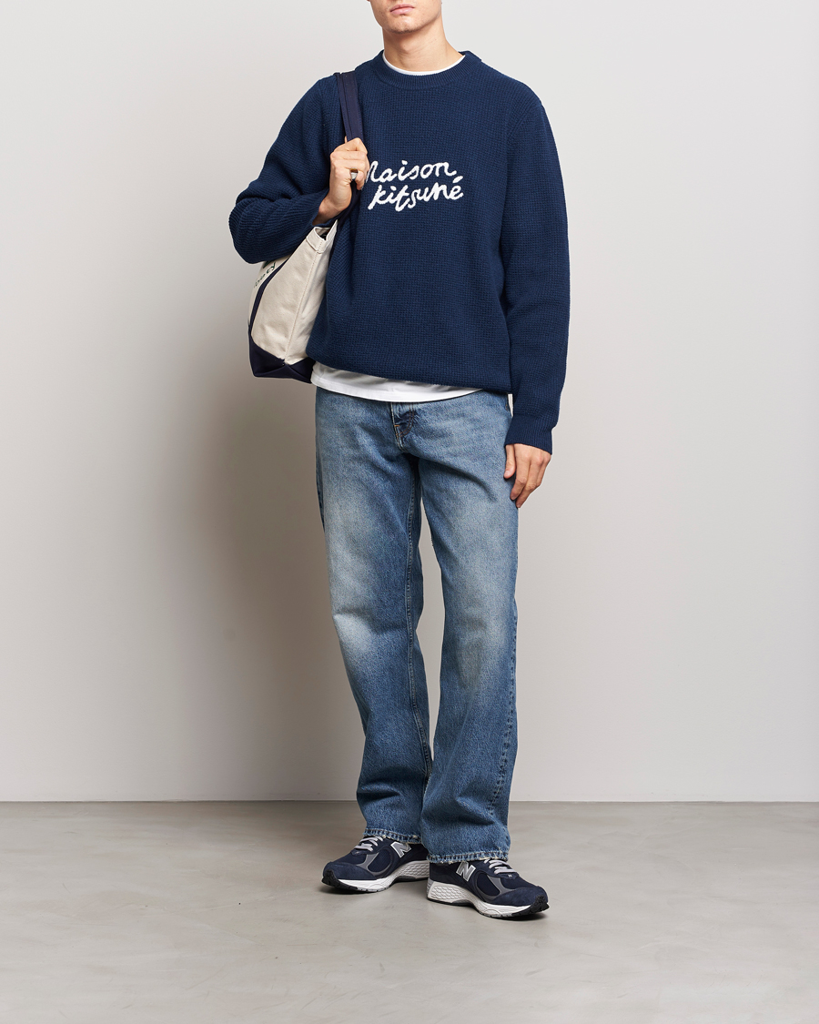 Herre | Trøjer | Maison Kitsuné | Handwriting Wool Crew Neck Sweater Ink Blue