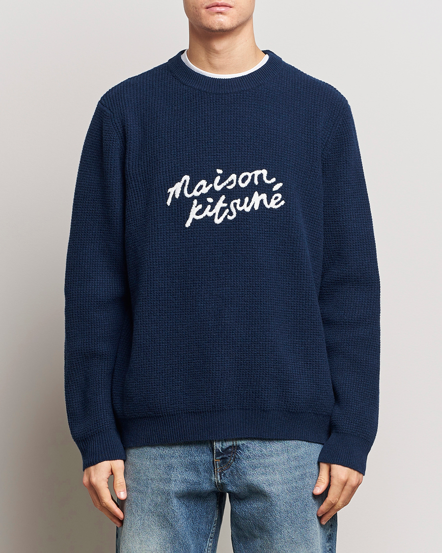 Herre | Trøjer | Maison Kitsuné | Handwriting Wool Crew Neck Sweater Ink Blue