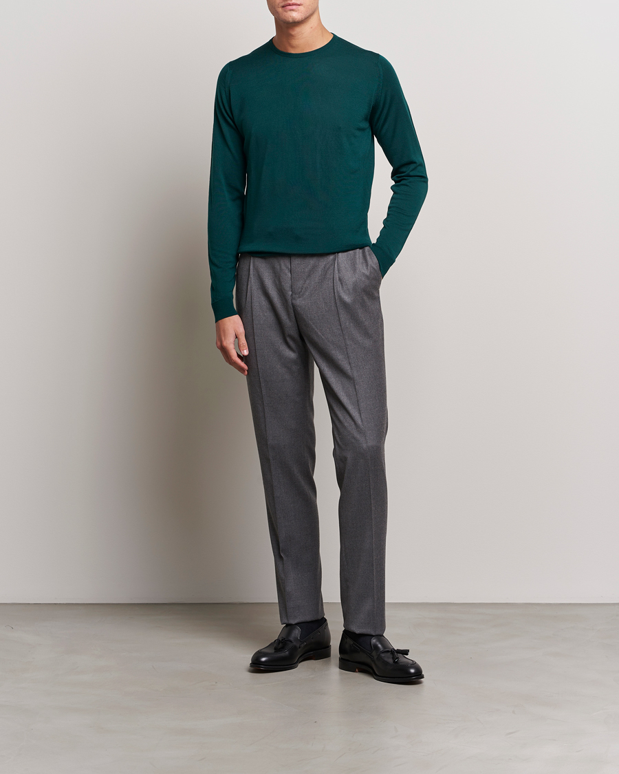 Herre | Trøjer | John Smedley | Lundy Extra Fine Merino Crew Neck Pine Green