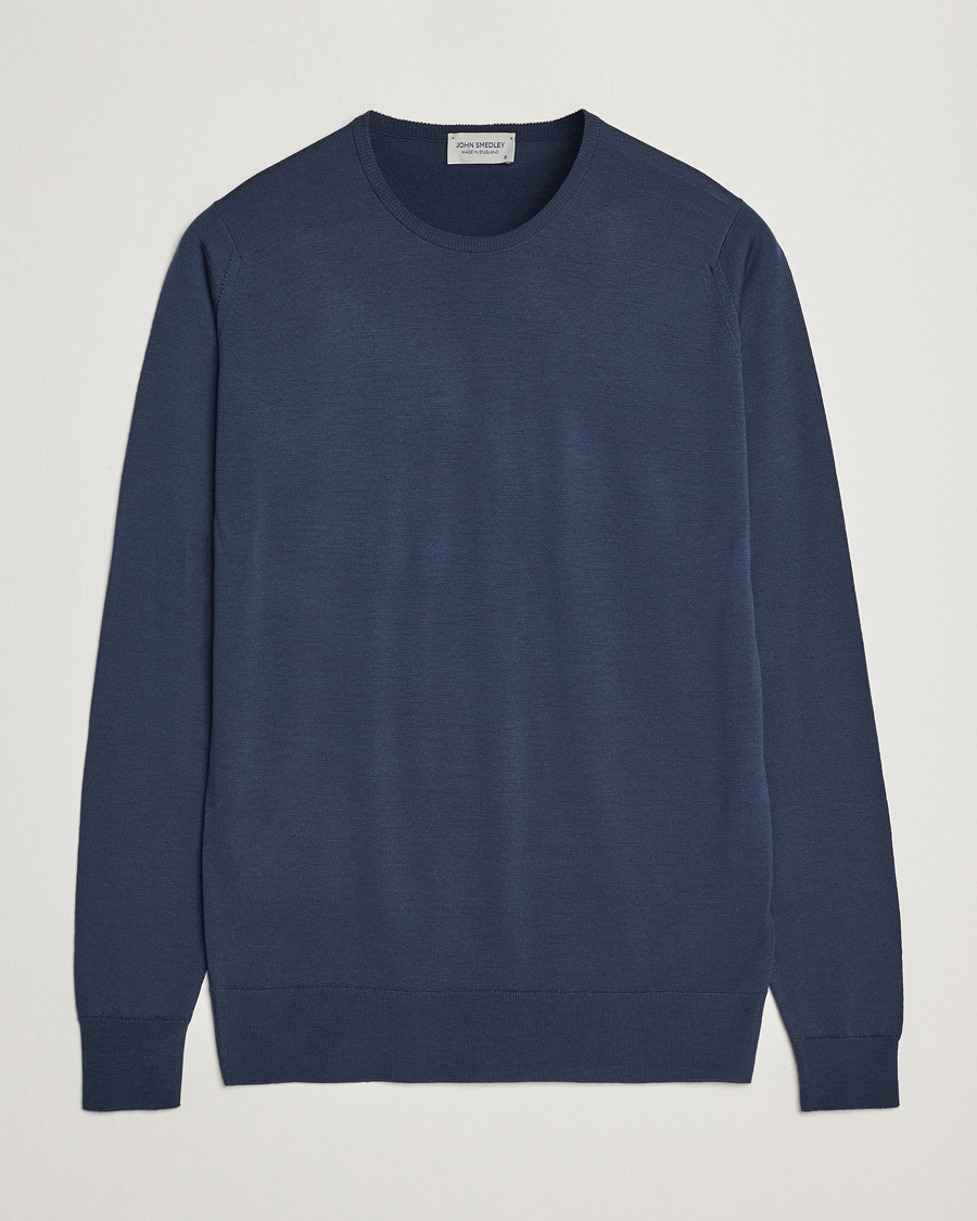 Herre | Trøjer | John Smedley | Lundy Extra Fine Merino Crew Neck Smoke Blue