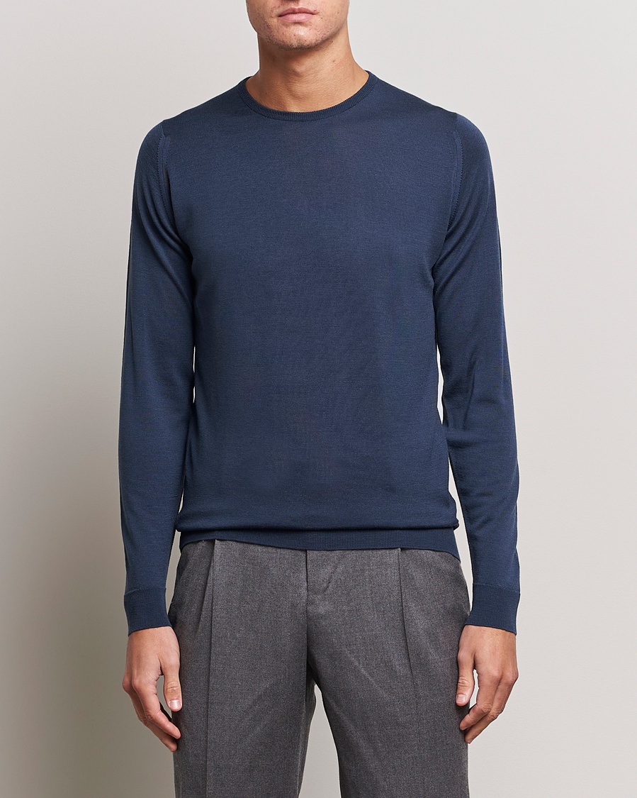 Herre | Trøjer | John Smedley | Lundy Extra Fine Merino Crew Neck Smoke Blue