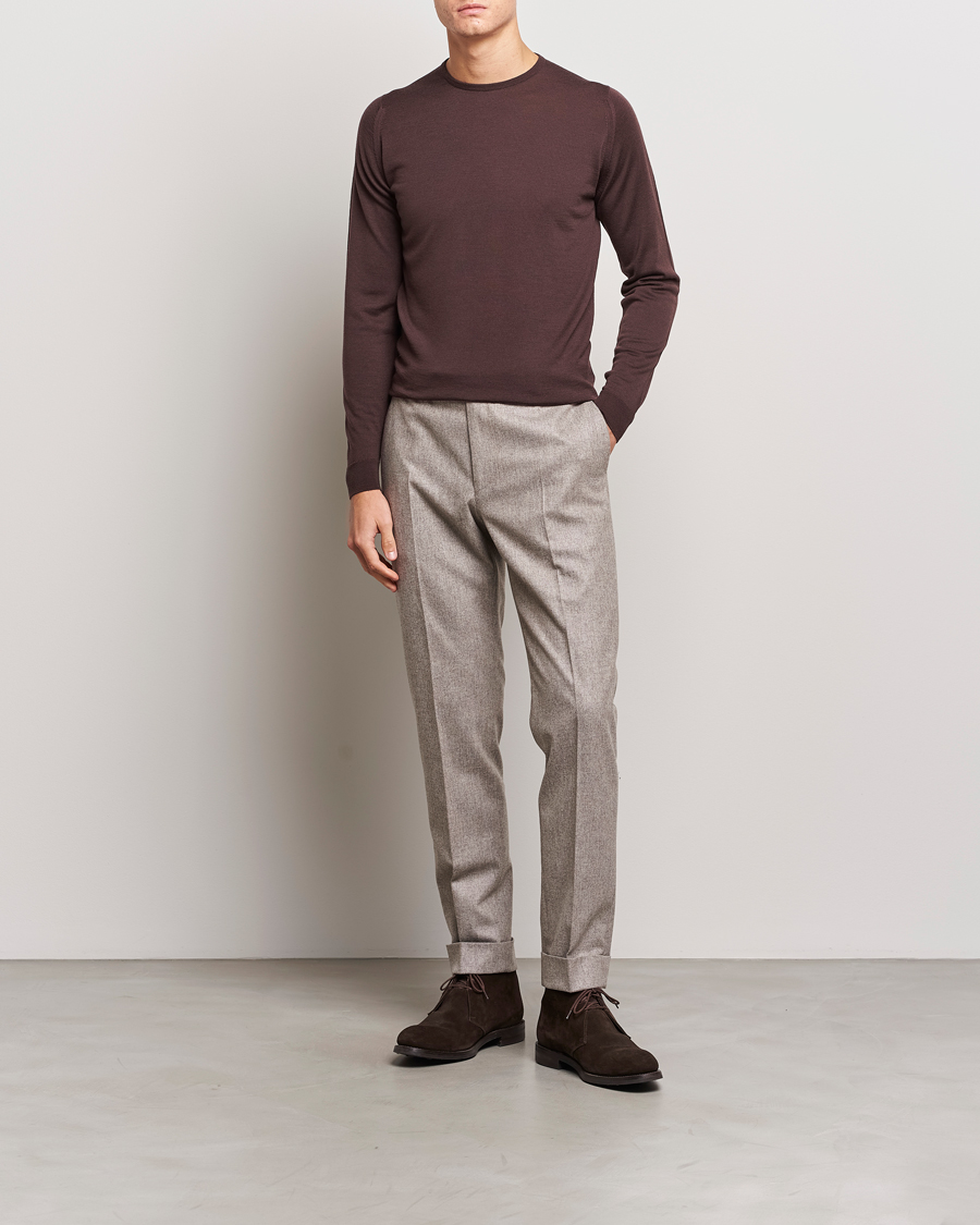 Herre | Trøjer | John Smedley | Lundy Extra Fine Merino Crew Neck Truffle Brown