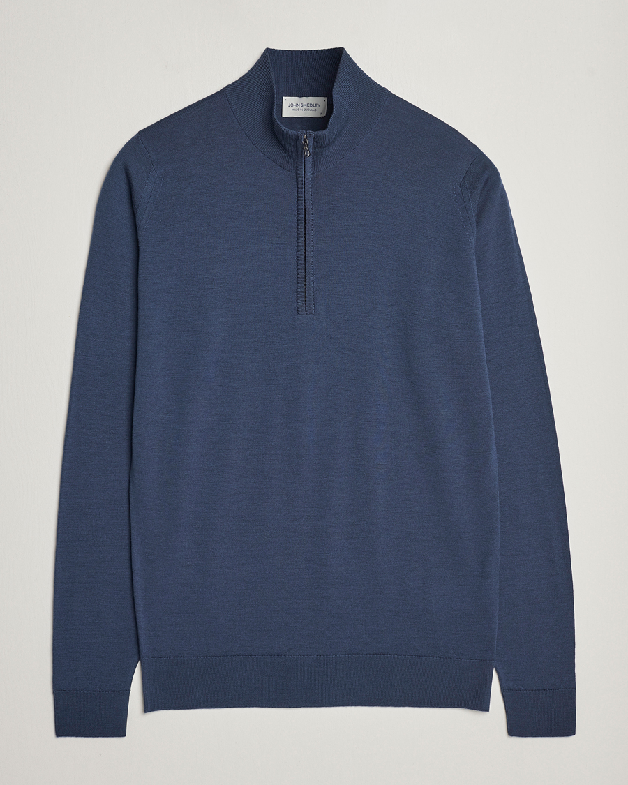 Herre | Trøjer | John Smedley | Barrow Extra Fine Merino Half Zip Smoke Blue