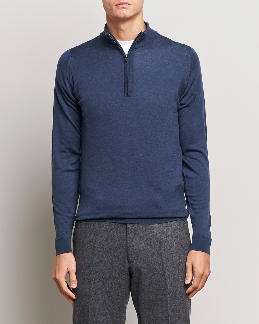 Herre | Trøjer | John Smedley | Barrow Extra Fine Merino Half Zip Smoke Blue