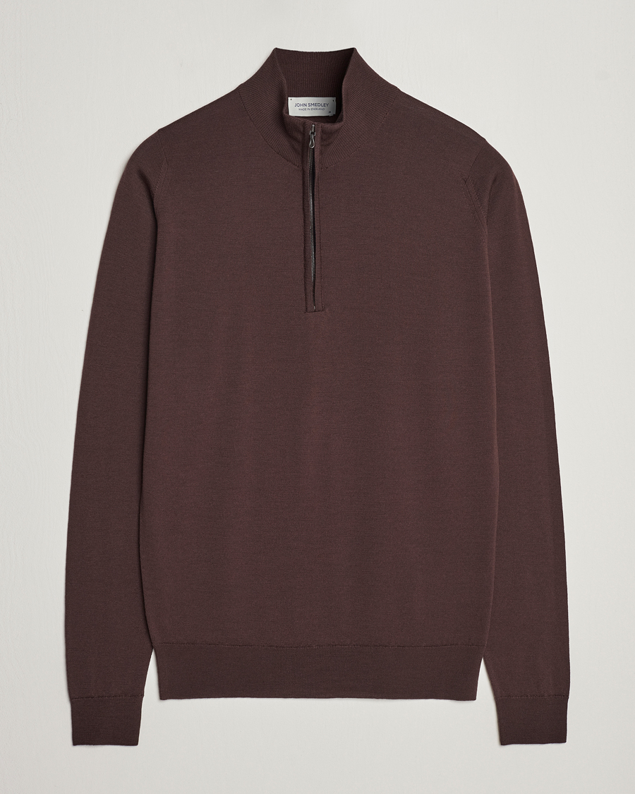 Herre | Trøjer | John Smedley | Barrow Extra Fine Merino Half Zip Truffle Brown