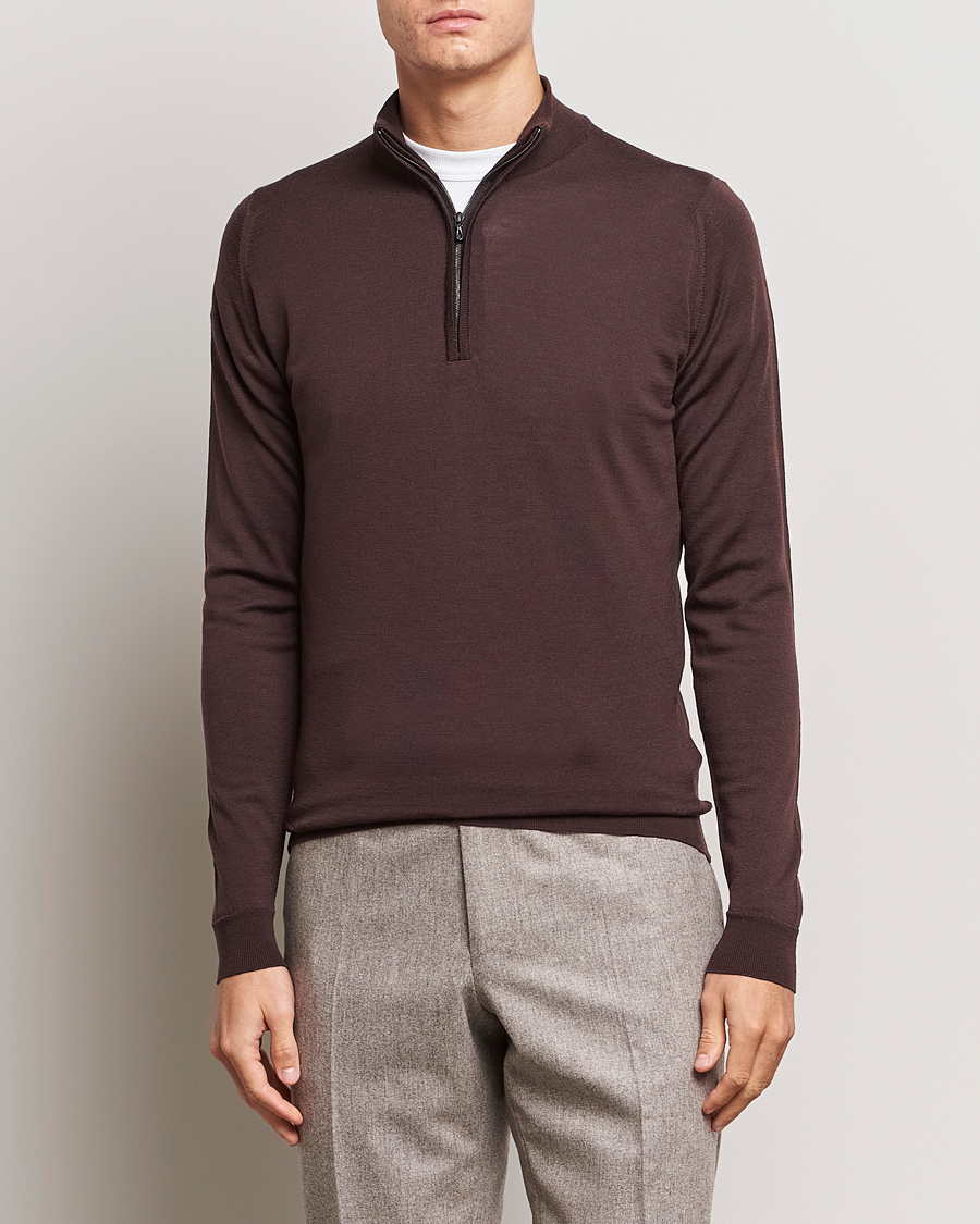 Herre | Trøjer | John Smedley | Barrow Extra Fine Merino Half Zip Truffle Brown