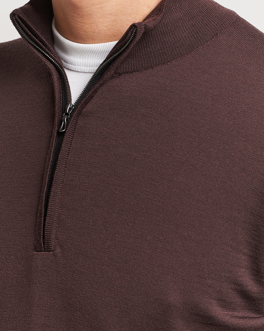 Herre | Trøjer | John Smedley | Barrow Extra Fine Merino Half Zip Truffle Brown