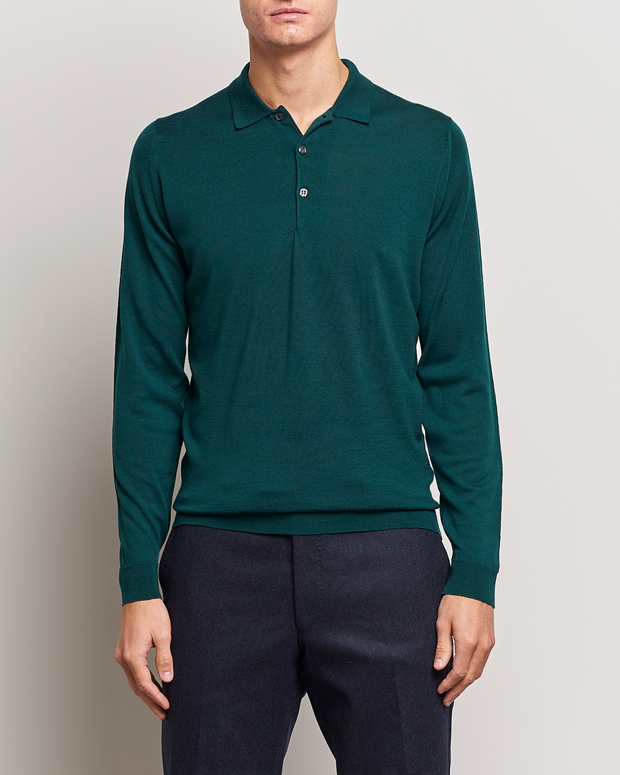 Herre | Trøjer | John Smedley | Belper Extra Fine Merino Polo Pullover Pine Green