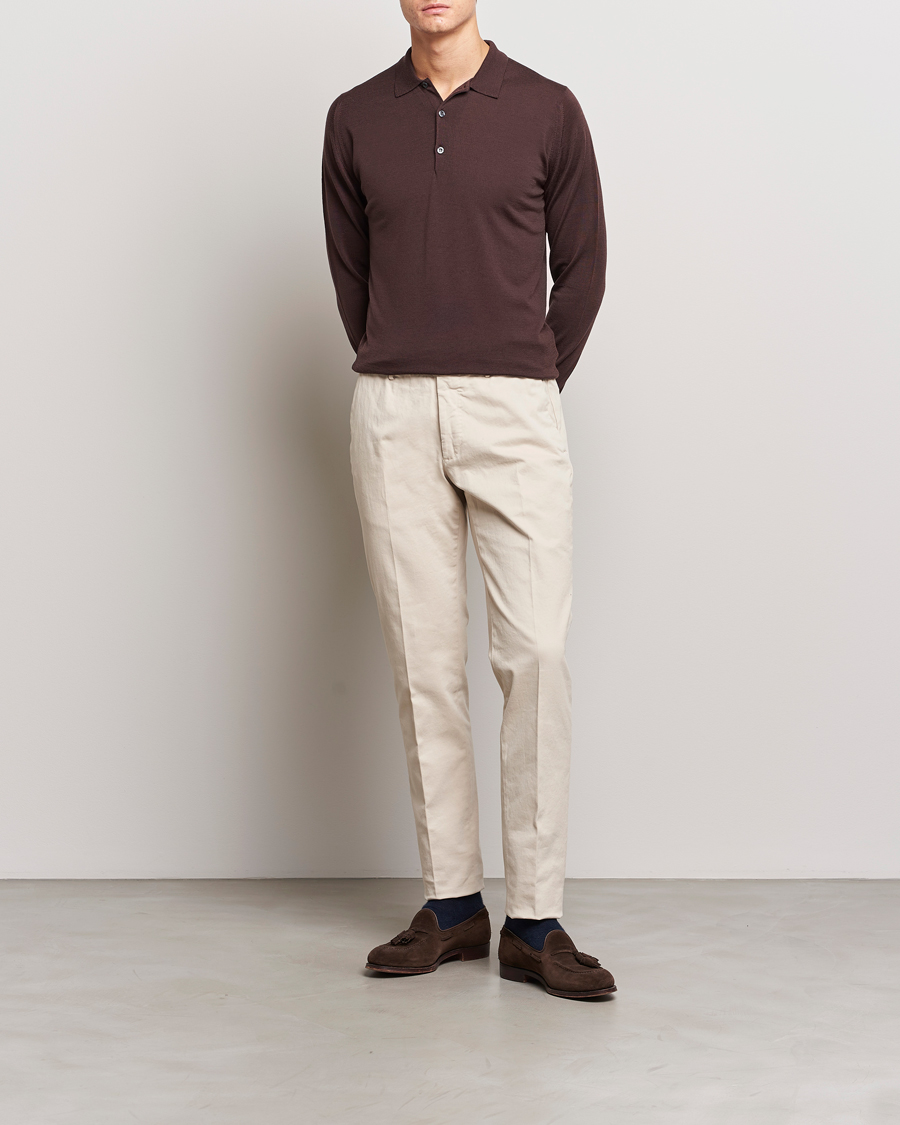 Herre | Trøjer | John Smedley | Belper Extra Fine Merino Polo Pullover Truffle Brown